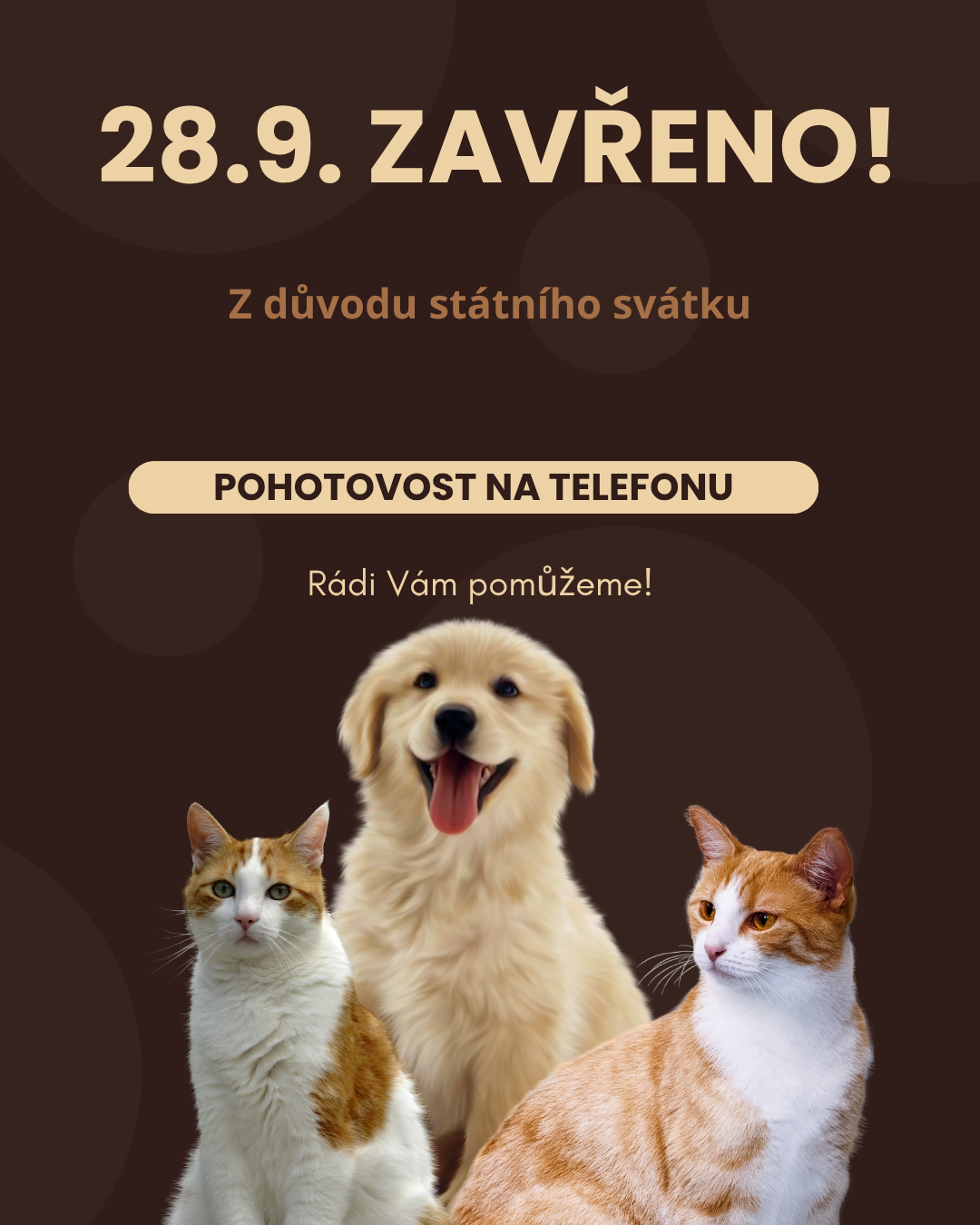 28.9. ZAVŘENO! Z důvodu státního svátku.
