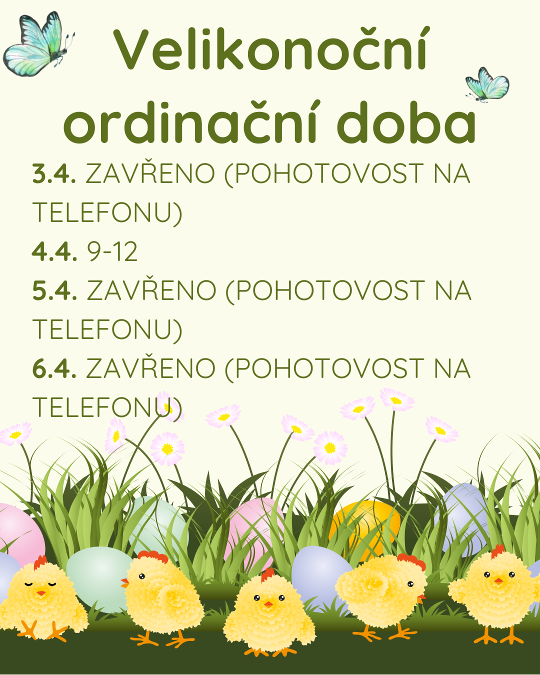 Ordinační doba VELIKONOCE 2026